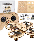 Hands On Wooden Drone Building Kit For Beginners Build Your Own RC Quadrotor with drone parts and controller visible