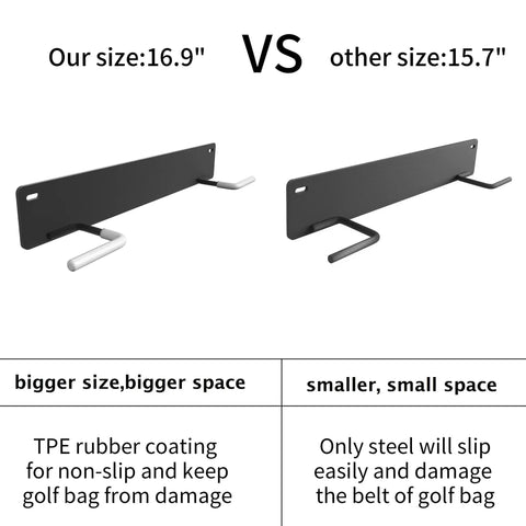 Comparison of 2 Pack Golf Bag Wall Mount Rack For Garage Heavy Duty Golf Storage Organizer and a smaller version