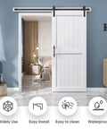 White Barn Door 38 X 84 Inches With Sliding Door Hardware Kit Included, installed, showing space-saving modern farmhouse look