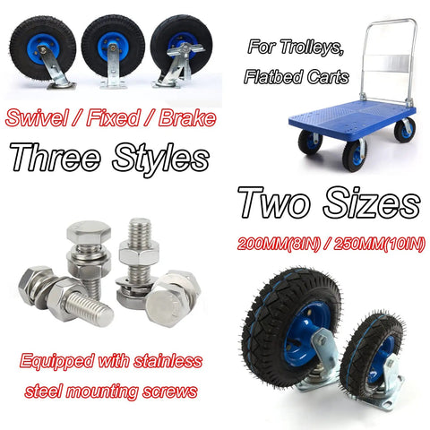 Badass Heavy Duty Top Rated Pneumatic Caster Wheels With Smooth Glide Swivel Rubber Tires For Indoor Outdoor Industrial Carts Workbenches Plus Workshop Products in two sizes and multiple styles.
