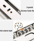 Close-up of Smooth Glide Drawer Runners With Metal Ball Bearings Push To Open Three Section Slides Anti Collision Rubber Pads