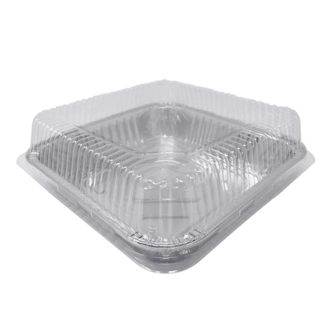 35 Pack 8x8 Inch Square Baking Pans With Snap-On Plastic Dome Lids, Heavy Duty Disposable Aluminum Foil Tins, food container side view