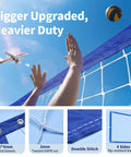 Volleyball Net Outdoor Pro Heavy Duty All Weather With Extended Stainless Steel Cable And Extra Thick Borders Regulation 32x3 Feet Blue Net