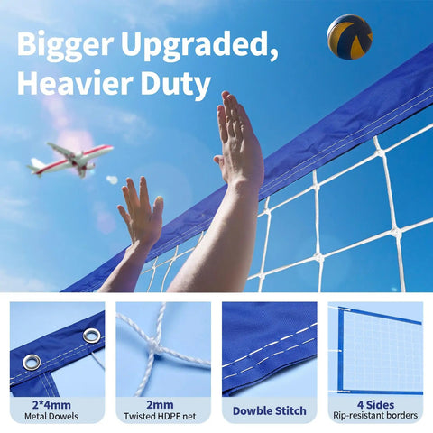 Volleyball Net Outdoor Pro Heavy Duty All Weather With Extended Stainless Steel Cable And Extra Thick Borders Regulation 32x3 Feet Blue Net