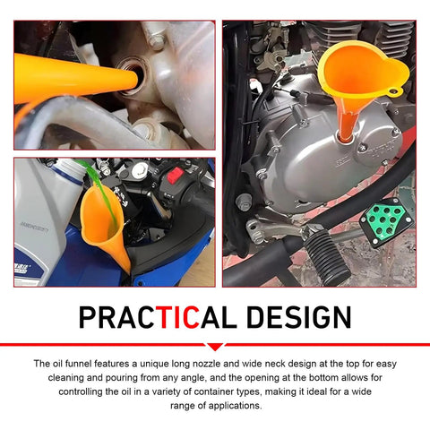 Long Neck Oil Funnel Set Two Sizes Hand Free Filler Funnel Wide Mouth Spill Saver For Car And Motorcycle Universal Engine Oil Lube Filling Tool With Hanging Hole Red in use on engines