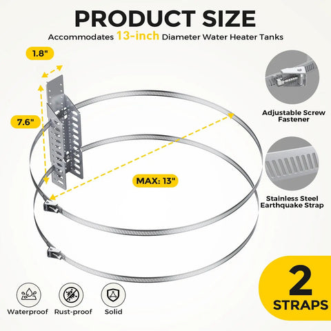Expansion Tank Mounting Bracket Set With 2 Hot Water Heater Support Straps For One To Five Gallon Tanks DIY Friendly Rugged Heavy Duty Wall Mount Brackets RV Propane Tank Holder Safe Secure Home Water System Install, 13-inch max