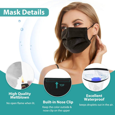 4 Layer Black Disposable Mask With White Inside Breathable Single Use Dust Mask For Adults Men Women Upgraded Wider Soft Earloops For Comfortable All Day Wear Lightweight Everyday Protection 50 Pack Box