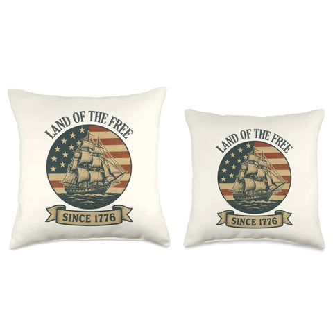 Patriotic Sailboat Throw Pillow With US Flag Design For 4th Of July Home Decor, Land Of The Free Since 1776 Theme