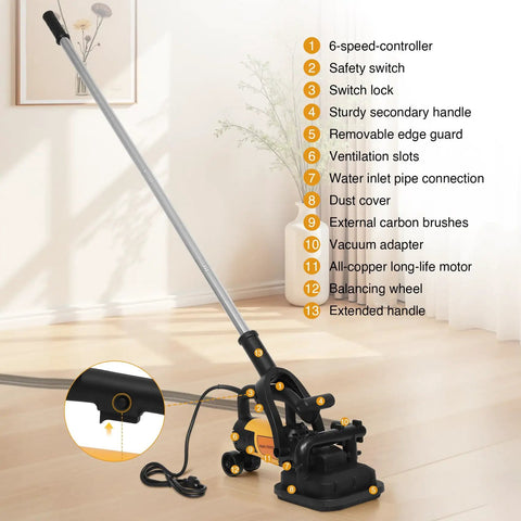 Professional 4 Head Concrete Floor Grinder With 3800W Shop Muscle And Adjustable Speed Dial showing detailed features.