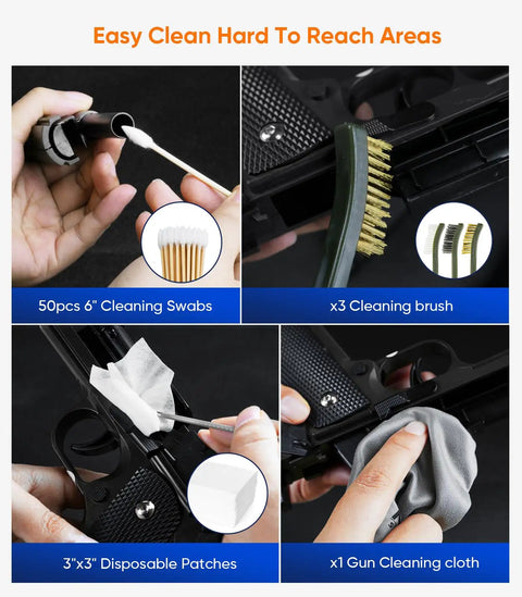 All In One Gun Cleaning Kit With CLP Oil For Rifle And Pistol Maintenance Includes 3.4oz Gun Oil, 2oz Needle Lubricant, Brushes