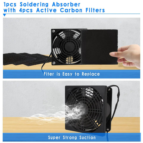 Portable Solder Fume Extractor With Strong Suction, Includes Four Activated Carbon Filters, 0.2 Inch Thick Dense Filtration, Handy DIY