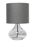 Small Glass Raindrop Bedside Table Lamp With Clear Glass Base And White Fabric Shade Easy Rotary Switch Open Bottom Base Uses 40W Bulb Cozy Nightstand Vibe Lighting For Bedroom Or Living Room, featuring clear glass base and white drum shade.