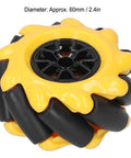Mecanum wheel, yellow 60mm with black omni-directional rollers for robot car (close-up)