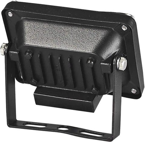 Back view of JUDYSSY 10W Led Flood Lights, DC 12-24V with heat dissipation fins and sturdy metal bracket for security lighting.