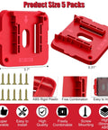 Heavy Duty Milwaukee 18V Battery Holder Storage Pack For Wall Mount Or Shelf Keeps Batteries Neat In Van Or Toolbox Easy Snap In Design With Locking Mechanism 5 Pack