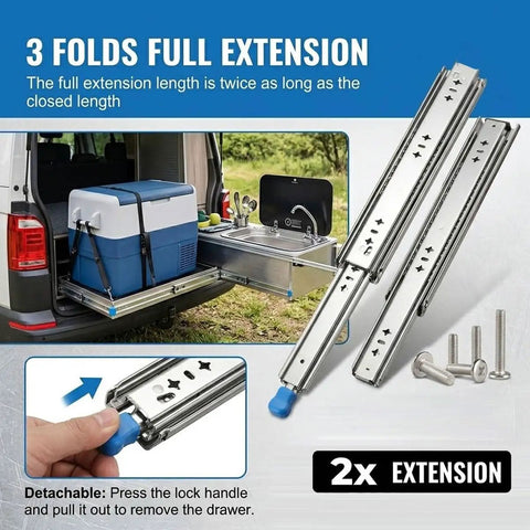 Heavy Duty Locking Drawer Slides 53 Inch Width Full Extension Runners With Lock And Ball Bearing Stainless Steel Drawer Rails for Camper