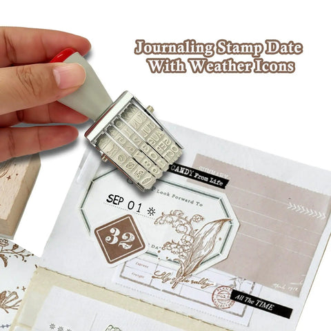 Monthly Date Stamp Set With Weather Icons And Calendar Stamps For Planners shown in use, impressively stamping September date with weather icon.