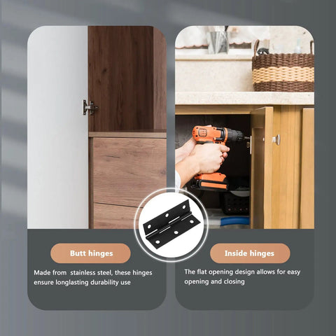 Black Stainless Steel Cabinet Door Hinges With Screws For Easy Opening And Closing Foldable Butt Hinges For Wooden Box Doors