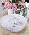 Top Shelf Above Counter Vessel Sink For Modern Bathroom Vanity High Gloss Art Porcelain Wash Basin Built Tough Ceramic Craftsmanship And No Sweat Install 40X15 Cm Slick Finish with floral design.