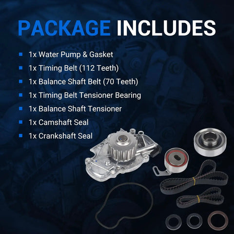 Timing Belt Kit With Water Pump For 2.2L 2.3L L4 Engines packaging contents display