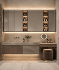 Slick And Fly Wall Mounted Bathroom Vanity With Undermount Sink And Integrated Makeup Station featuring a modern design and solid wood drawers.