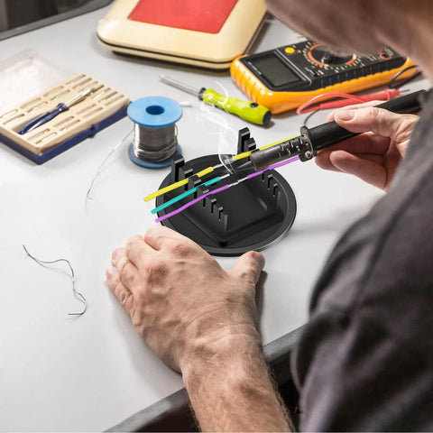 Game Changing Aluminum Alloy Magnetic Helping Hands Soldering Station With Base Third Hand Stand in use on workbench