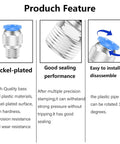 Image showing features of Pro Grade One Quarter Inch NPT Push To Connect Air Fittings, highlighting nickel-plating, sealing, and easy installation.