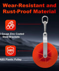 Wear-resistant and rust-proof material with zinc-coated steel brackets and ABS plastic pulley for No Hassle Cable Pulley Kit For Low Voltage Network Wiring.