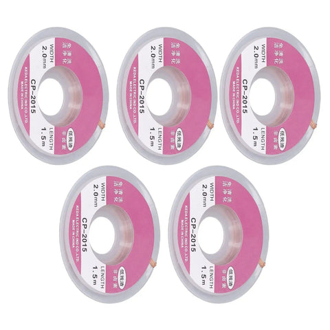 Five Piece Must Have Premium Tin Solder Wick Kit With High Efficiency Flat Braided Design for PCB Circuit Boards and Electronics
