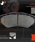 Front Disc Brake Rotors And Ceramic Pads Kit For Select Pontiac Vibe 2009 2010 Scion xD 2008 2014 Toyota Corolla 2009 2019 Matrix 2009 2014 Ten Point Eight Three Inch Rotors And Ceramic Pad Set showing close-up of ceramic pad with carbon fiber formula.