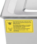 Label on Professional Grade 30 Liters Stainless Steel Ultrasonic Cleaner With Built In Heater And Digital Timer for proper use.