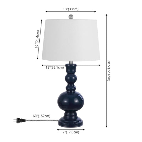 Mercury Silver Glass Table Lamp Set Of 2 With White Linen Shade Modern Bedside Lamps For Living Room And Bedroom Energy Saving LED Bulbs Included ETL Listed Safety Ready, showing lamp dimensions.