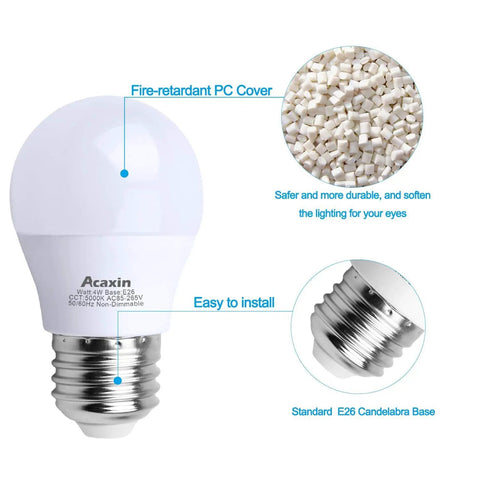 Fridge LED Light Bulb 4W 40W Equivalent, IP54 waterproof bulb for Frigidaire, 120V E26 base, A15 appliance bulb with PC cover, 5000K