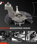 Close-up of Front Right Steering Knuckle And Wheel Bearing Hub Assembly For Ford Escape 2013-2019 Passenger Side Beefed-Up Heavy Duty Suspension Upgrade With Dust Shield Included Easy Install Replacement Part showing mounting holes