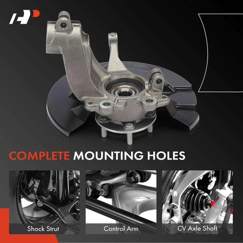 Close-up of Front Right Steering Knuckle And Wheel Bearing Hub Assembly For Ford Escape 2013-2019 Passenger Side Beefed-Up Heavy Duty Suspension Upgrade With Dust Shield Included Easy Install Replacement Part showing mounting holes