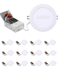 POPANU 6 Inch LED Recessed Light 12 Pack, Canless Wafer Lighting, 6000K White with installation box and components.