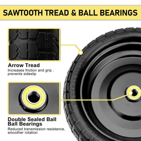 13 Inch Flat Free Replacement Tires For Carts And Wheelbarrows Heavy Duty Beefy Set Of Four with sawtooth tread and ball bearings