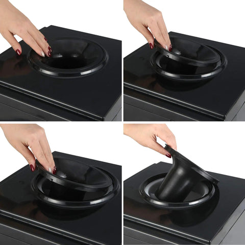 Hands removing lid from Countertop Hot And Cold Water Dispenser With 3 To 5 Gallons Capacity, Child Safety Lock featured