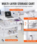 Medical Mobile Trolley Cart With 2 Drawers And 3 Trash Cans, featuring baskets on three tiers and silent wheels, shown in a clinic.