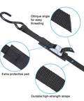 Heavy Duty Tie Down Straps With Hook Cam Buckle 1 Inch By 8 Feet 1200 Lb Break Strength 400 Lb Working Load Extra Soft Loops Black close-up
