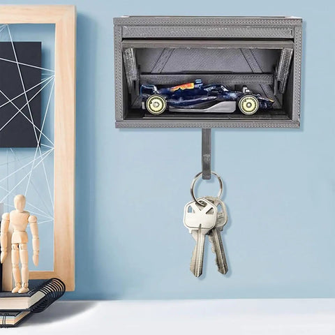 Two Pack Car Garage Key Holder With Opening Door, Adhesive Wall Mount Key Rack Organizer For Entryway, Mini Car Garage Design