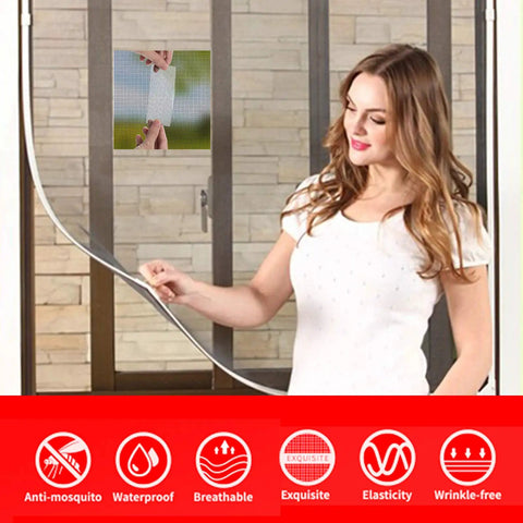 Person using Fiberglass Window Screen Repair Kit Tape with Heavy Duty Adhesive for windows and screen doors, indoors