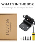 10 Pack 5 Pairs Three Eighths Inch Inset Kitchen Cabinet Door Hinges Black Semi Concealed Face Frame Self Closing Hardware With Door Bumpers And Included Screwdriver For Easy Install box contents
