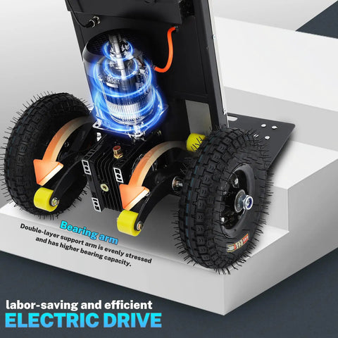 Motorized Electric Stair Climbing Dolly With 1200 Watt Power And 880 Pound Load Capacity that shows the electric drive and bearing arm design.