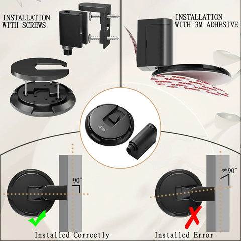 No Magnetic Door Stopper With Mechanical Lock, Adjustable Indoor Door Holder, installation options and usage guide in matte black