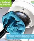 CameraWand surveillance camera cleaning kit with blue microfiber cloth wiping the dome lens