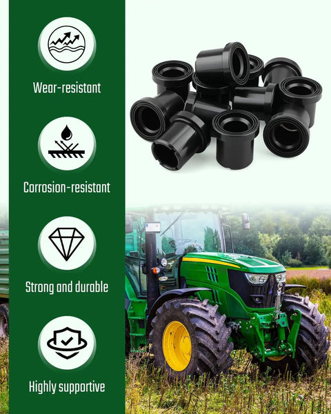 12 Pack Suspension Upper And Lower A Arm Control Lever Flanged Sleeve Bushings Direct Fit For John Deere Xuv 625i 825i 855d M Gator A2 A3 5e 6e 6d Utility Premium Grade Rubber group with tractor in background.
