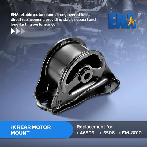 Premium Heavy Duty Five Piece Engine Motor And Transmission Mount Kit Straight Swap For Honda Civic 1996 Through 2000 1.6L L4 And Acura El Drop Dead Solid rear motor mount with polished black finish.