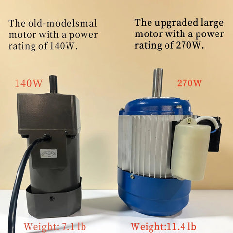 Comparison of Heavy Duty Commercial Electric Can Sealer motors: 140W old model vs 270W upgraded motor for better efficiency.