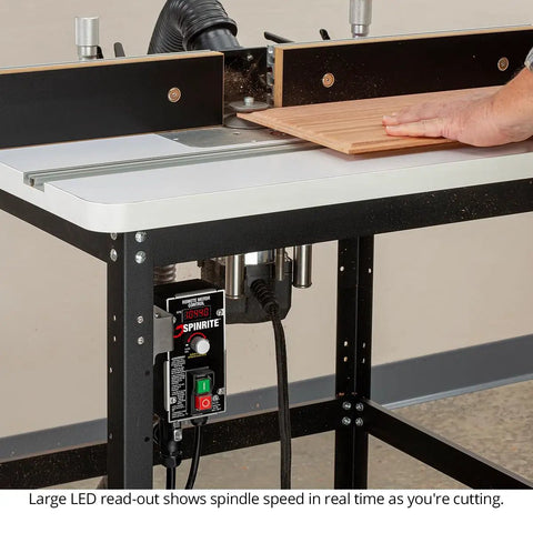 Kickass 3.25HP Router Motor With Variable Speed Remote Control And Soft Start For Router Lifts Shapers And Cnc Shop features large LED read-out on table.